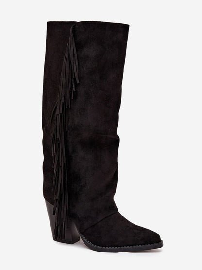 Cizme cu toc Step in style, Model 218092, Negru - material piele artificiala piele  Footbed pânză  Înălţimea carâmbului 36 cm Înălţimea tocului 8.5 cm