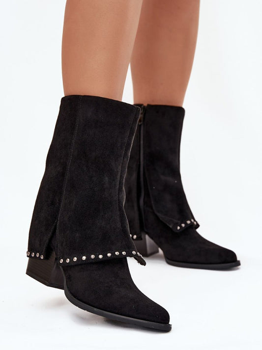 Cizme cu toc Step in style, Model 218489, Negru - material piele artificiala piele  Căptușeală pătură de pantofi  Footbed pătură de pantofi  Înălţimea carâmbului 20 cm Înălţimea tocului 7 cm