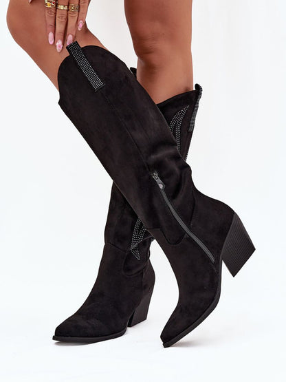 Cizme cu toc Step in style, Model 218491, Negru - material piele artificiala piele  Căptușeală pânză  Footbed imitație de piele  Înălţimea carâmbului 41 cm Înălţimea tocului 6.5 cm