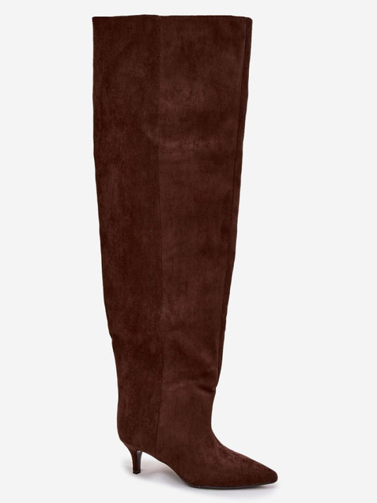 Cizme cu toc Step in style, Model 219135, Maro - material piele artificiala piele  Footbed pătură de pantofi  Înălţimea carâmbului 65 cm Înălţimea tocului 6 cm