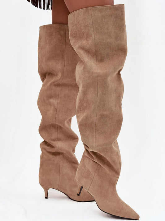 Cizme cu toc Step in style, Model 219136, Bej - material piele artificiala piele  Footbed pătură de pantofi  Înălţimea carâmbului 65 cm Înălţimea tocului 6 cm