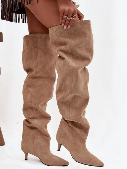 Cizme cu toc Step in style, Model 219136, Bej - material piele artificiala piele  Footbed pătură de pantofi  Înălţimea carâmbului 65 cm Înălţimea tocului 6 cm