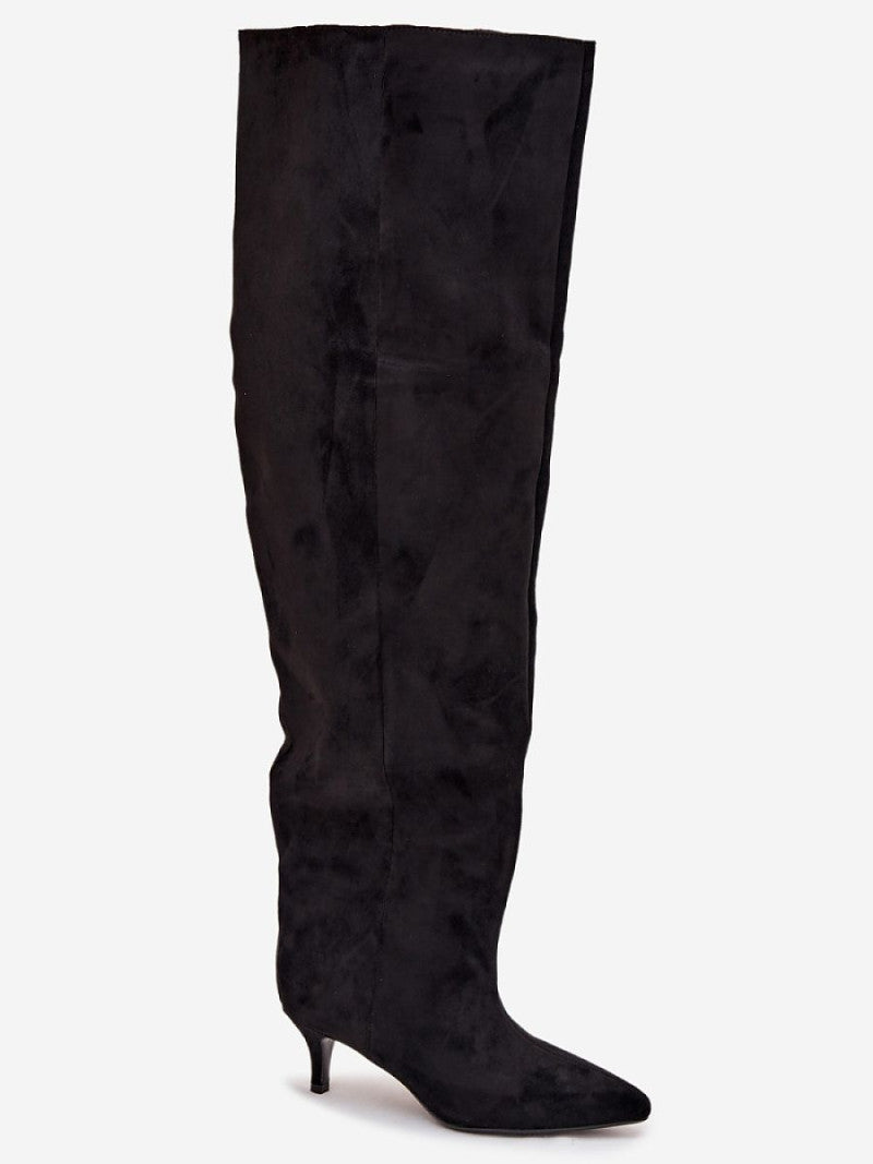 Cizme cu toc Step in style, Model 219139, Negru - material piele artificiala piele  Footbed pătură de pantofi  Înălţimea carâmbului 65 cm Înălţimea tocului 6 cm