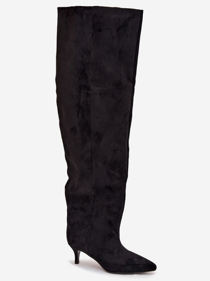 Cizme cu toc Step in style, Model 219139, Negru - material piele artificiala piele  Footbed pătură de pantofi  Înălţimea carâmbului 65 cm Înălţimea tocului 6 cm