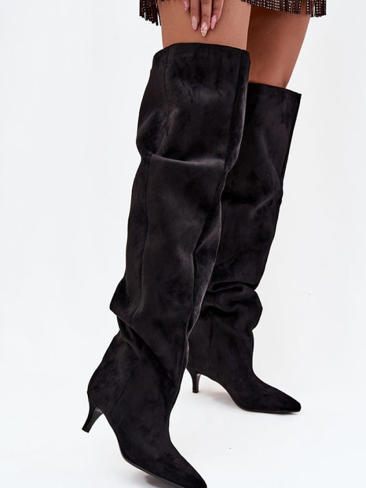 Cizme cu toc Step in style, Model 219139, Negru - material piele artificiala piele  Footbed pătură de pantofi  Înălţimea carâmbului 65 cm Înălţimea tocului 6 cm