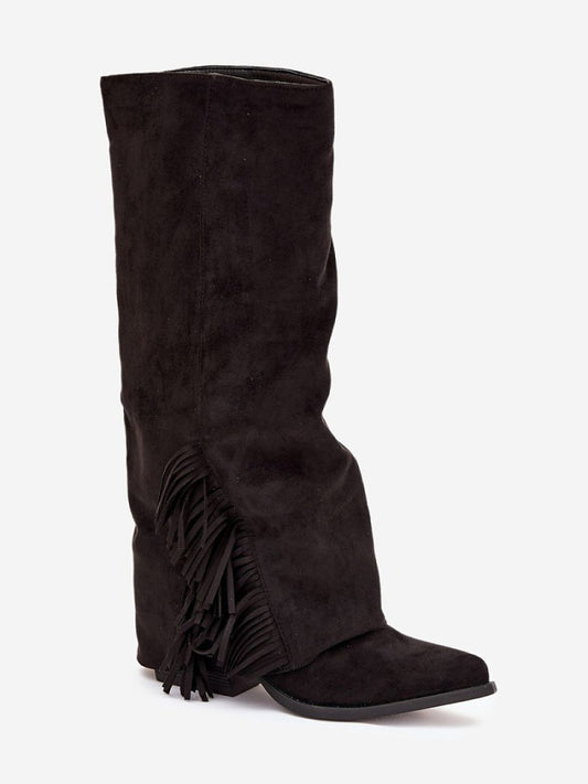 Cizme cu toc Step in style, Model 219589, Negru - material piele artificiala piele  Căptușeală pânză  Footbed pânză  Înălţimea carâmbului 37 cm Înălţimea tocului 7 cm