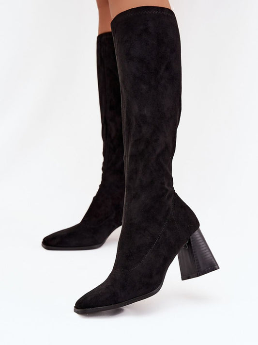 Cizme cu toc Step in style, Model 219590, Negru - material piele artificiala piele  Căptușeală pânză  Footbed pătură de pantofi  Înălţimea carâmbului 38.5 cm Înălţimea tocului 8 cm