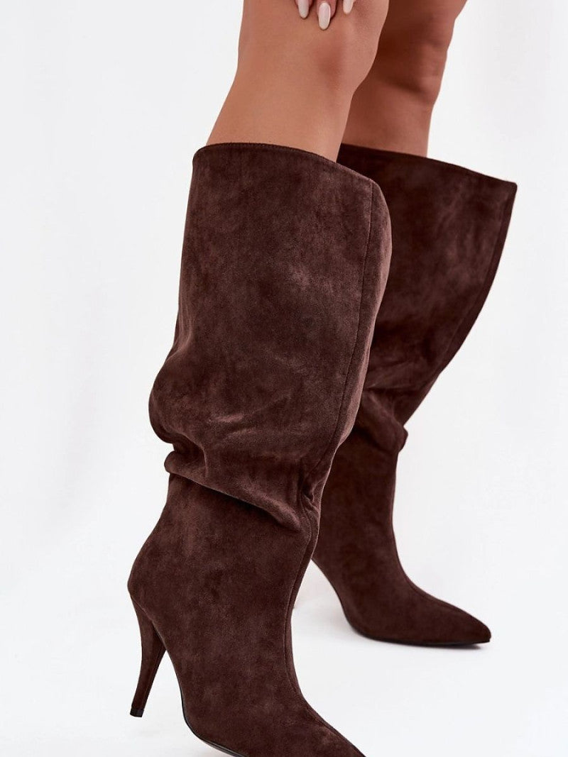 Cizme cu toc Step in style, Model 219853, Maro - material piele artificiala piele  Footbed pânză  Înălţimea carâmbului 41 cm Înălţimea tocului 9.5 cm