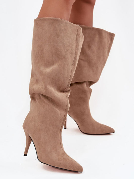 Cizme cu toc Step in style, Model 219854, Bej - material piele artificiala piele  Footbed pânză  Înălţimea carâmbului 41 cm Înălţimea tocului 9.5 cm