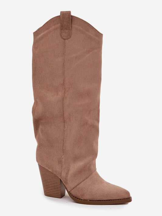 Cizme cu toc Step in style, Model 219855, Bej - material piele artificiala piele  Căptușeală pătură de pantofi  Footbed pătură de pantofi  Înălţimea carâmbului 37 cm Înălţimea tocului 8.5 cm