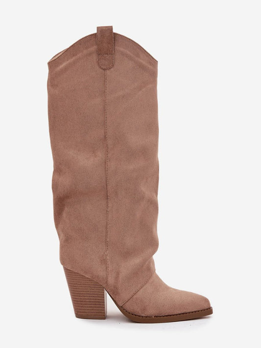 Cizme cu toc Step in style, Model 219855, Bej - material piele artificiala piele  Căptușeală pătură de pantofi  Footbed pătură de pantofi  Înălţimea carâmbului 37 cm Înălţimea tocului 8.5 cm