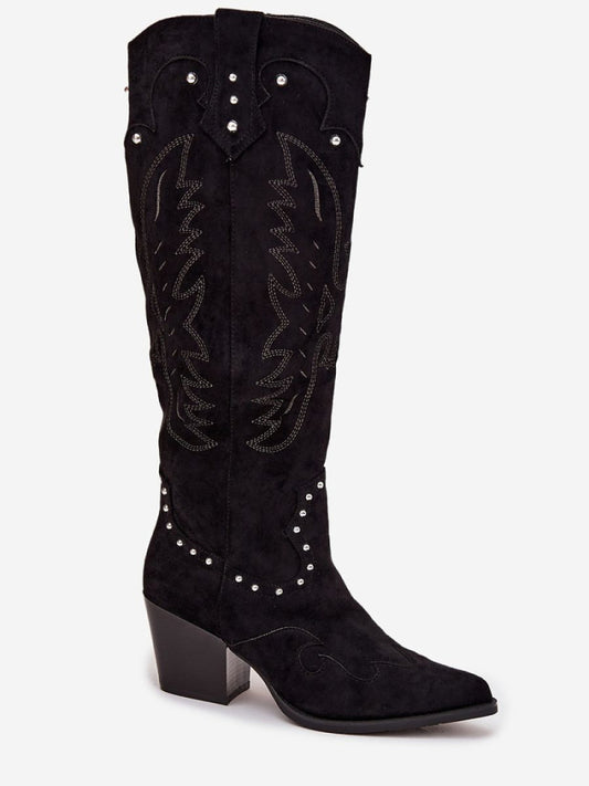 Cizme cu toc Step in style, Model 219859, Negru - material piele artificiala piele  Footbed pânză  Înălţimea carâmbului 39.5 cm Înălţimea tocului 6.5 cm