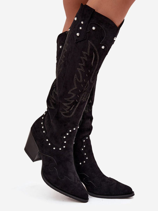 Cizme cu toc Step in style, Model 219859, Negru - material piele artificiala piele  Footbed pânză  Înălţimea carâmbului 39.5 cm Înălţimea tocului 6.5 cm