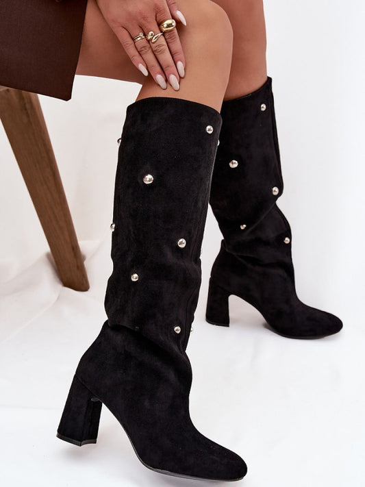 Cizme cu toc Step in style, Model 219862, Negru - material piele artificiala piele  Căptușeală pătură de pantofi  Footbed pătură de pantofi  Înălţimea carâmbului 39.5 cm Înălţimea tocului 8 cm