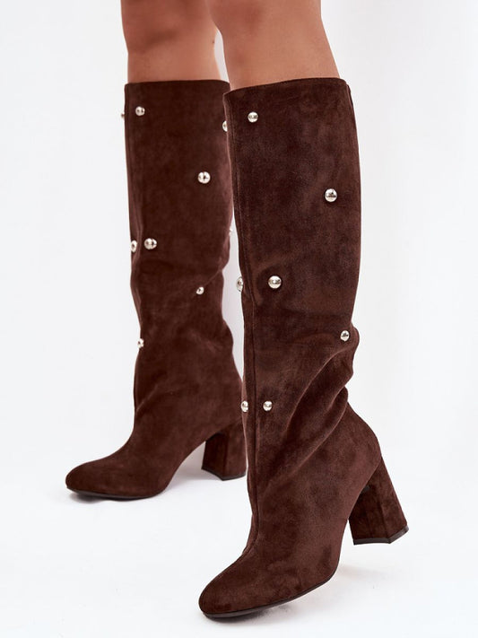 Cizme cu toc Step in style, Model 219863, Maro - material piele artificiala piele  Căptușeală pătură de pantofi  Footbed pătură de pantofi  Înălţimea carâmbului 39.5 cm Înălţimea tocului 8 cm