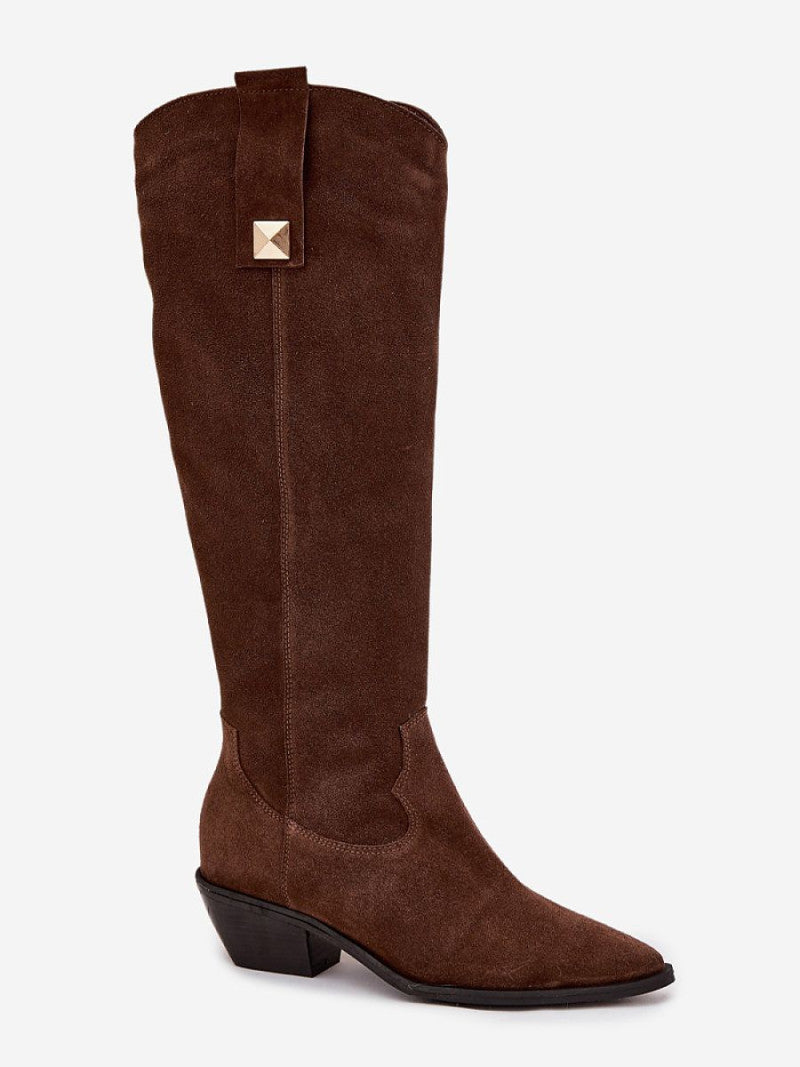 Cizme cu toc Step in style, Model 220208, Maro - material piele naturală de căprioară  Căptușeală simțit  Footbed simțit  Înălţimea carâmbului 42.5 cm Înălţimea tocului 5 cm