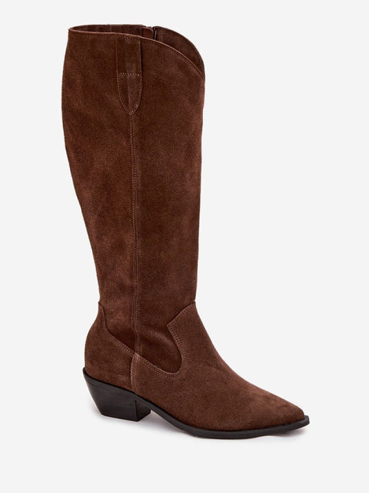 Cizme cu toc Step in style, Model 220211, Maro - material piele naturală de căprioară  Căptușeală simțit  Footbed simțit  Înălţimea carâmbului 40 cm Înălţimea tocului 5 cm