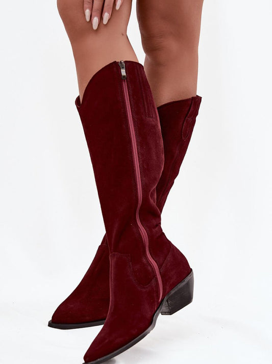 Cizme cu toc Step in style, Model 220212, Roşu - material piele naturală de căprioară  Căptușeală simțit  Footbed simțit  Înălţimea carâmbului 40 cm Înălţimea tocului 5 cm