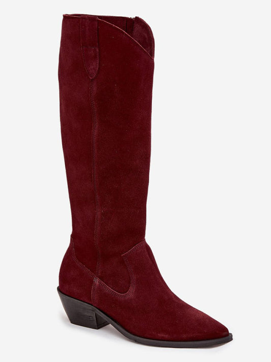 Cizme cu toc Step in style, Model 220212, Roşu - material piele naturală de căprioară  Căptușeală simțit  Footbed simțit  Înălţimea carâmbului 40 cm Înălţimea tocului 5 cm