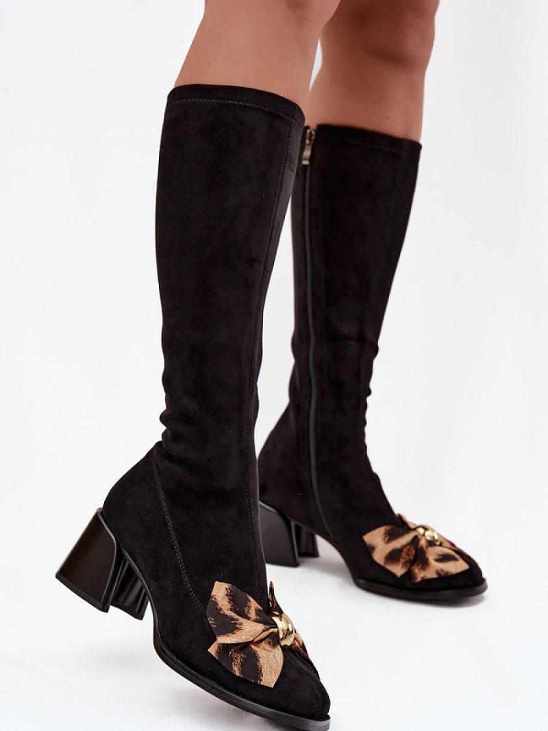 Cizme cu toc Step in style, Model 220214, Negru - material piele artificiala piele  Footbed pânză  Înălţimea carâmbului 37 cm Înălţimea tocului 6.5 cm