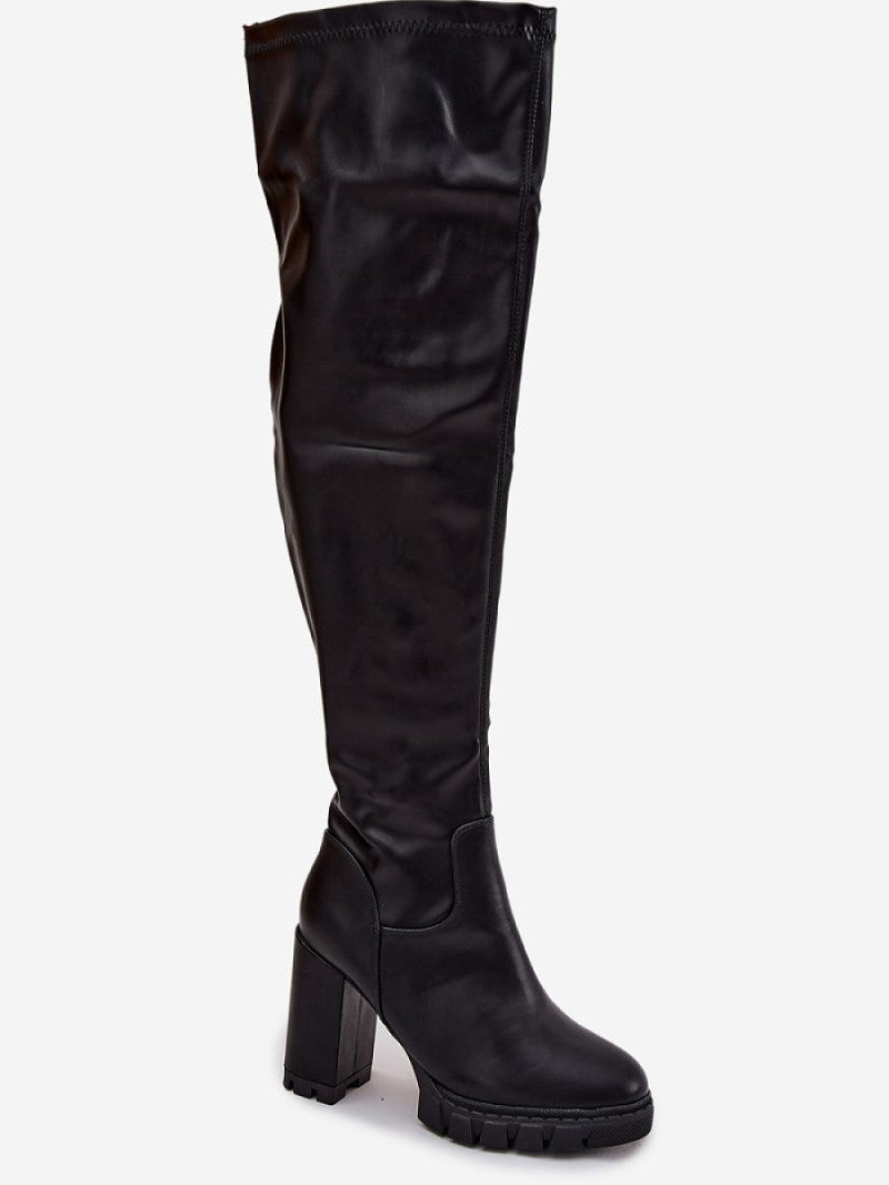 Cizme cu toc Step in style, Model 220713, Negru - material imitație de piele  Footbed imitație de piele  Înălţimea carâmbului 58 cm Înălţimea tocului 10.5 cm