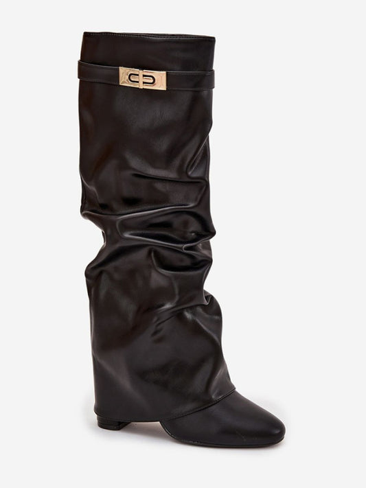 Cizme cu toc Step in style, Model 220723, Negru - material imitație de piele  Footbed imitație de piele  Înălţimea carâmbului 37 cm Înălţimea tocului 9.5 cm