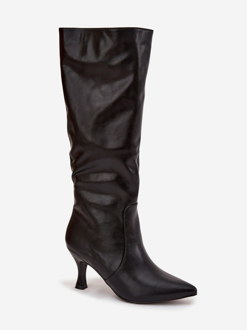 Cizme cu toc Step in style, Model 220724, Negru - material imitație de piele  Footbed imitație de piele  Înălţimea carâmbului 37 cm Înălţimea tocului 9.5 cm