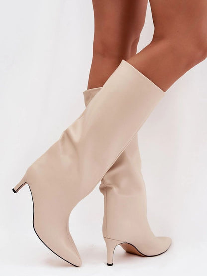 Cizme cu toc Step in style, Model 221144, Bej - material imitație de piele  Footbed pătură de pantofi  Înălţimea carâmbului 38 cm Înălţimea tocului 7 cm