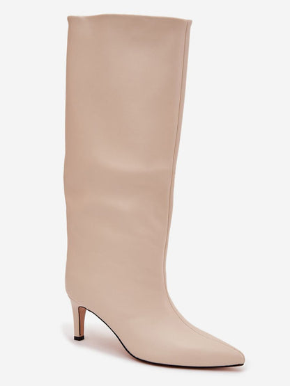 Cizme cu toc Step in style, Model 221144, Bej - material imitație de piele  Footbed pătură de pantofi  Înălţimea carâmbului 38 cm Înălţimea tocului 7 cm