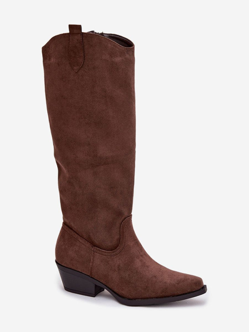 Cizme cu toc Step in style, Model 221157, Maro - material piele artificiala piele  Footbed pânză  Înălţimea carâmbului 42 cm Înălţimea tocului 6 cm