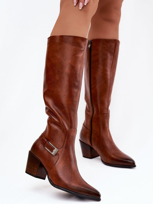 Cizme cu toc Step in style, Model 221523, Maro - material piele naturala  Footbed simțit  Înălţimea carâmbului 37 cm Înălţimea tocului 6.5 cm
