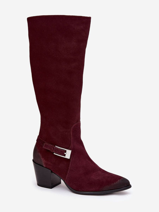 Cizme cu toc Step in style, Model 221524, Roşu - material piele naturală de căprioară  Footbed simțit  Înălţimea carâmbului 37 cm Înălţimea tocului 6.5 cm