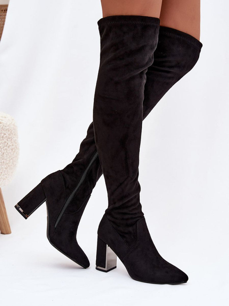 Cizme cu toc Step in style, Model 221899, Negru - material piele artificiala piele  Footbed pătură de pantofi  Înălţimea carâmbului 55 cm Înălţimea tocului 9 cm