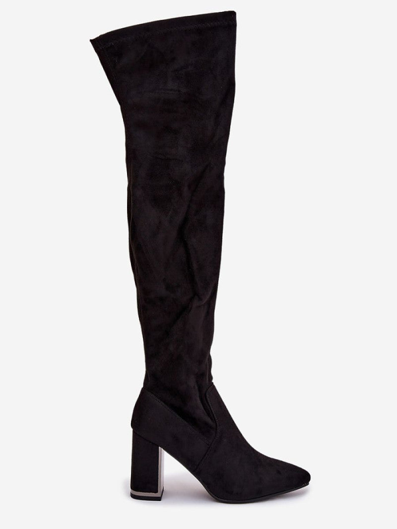 Cizme cu toc Step in style, Model 221899, Negru - material piele artificiala piele  Footbed pătură de pantofi  Înălţimea carâmbului 55 cm Înălţimea tocului 9 cm