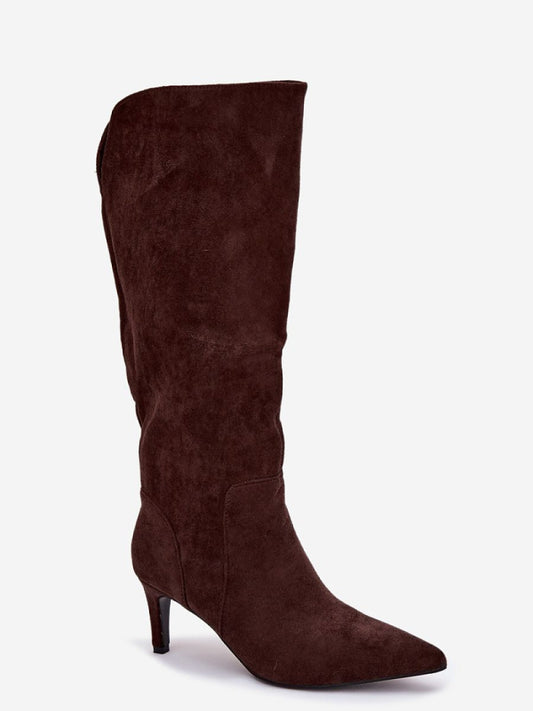 Cizme cu toc Step in style, Model 221902, Maro - material piele artificiala piele  Căptușeală pătură de pantofi  Footbed pătură de pantofi  Înălţimea carâmbului 38 cm Înălţimea tocului 7 cm