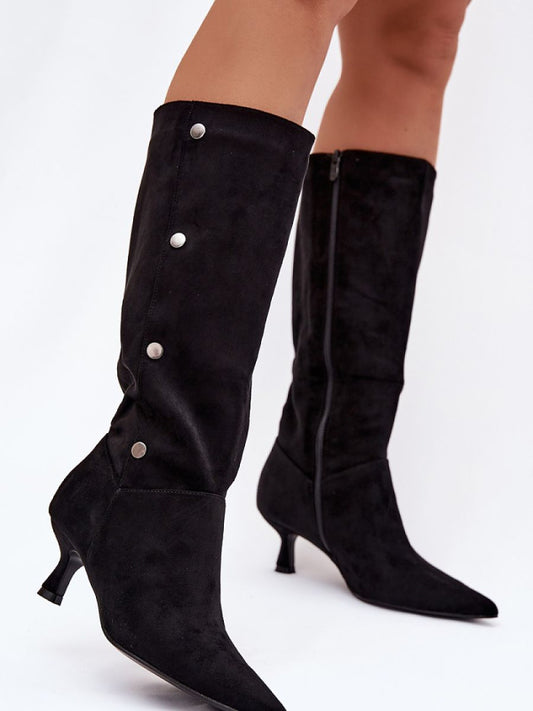 Cizme cu toc Step in style, Model 221905, Negru - material piele artificiala piele  Footbed pânză  Înălţimea carâmbului 35 cm Înălţimea tocului 5.5 cm