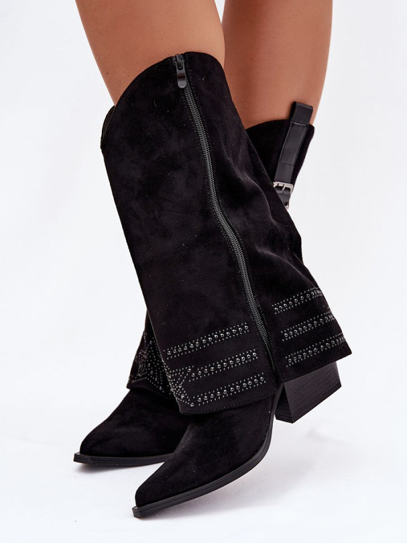 Cizme cu toc Step in style, Model 221907, Negru - material piele artificiala piele  Footbed pânză  Înălţimea carâmbului 29 cm Înălţimea tocului 6.5 cm