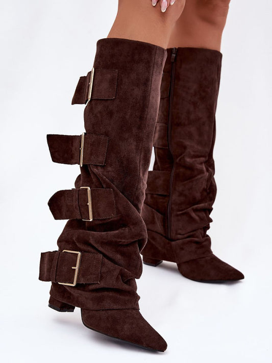 Cizme cu toc Step in style, Model 221908, Maro - material piele artificiala piele  Footbed pânză  Înălţimea carâmbului 38 cm Înălţimea tocului 10 cm