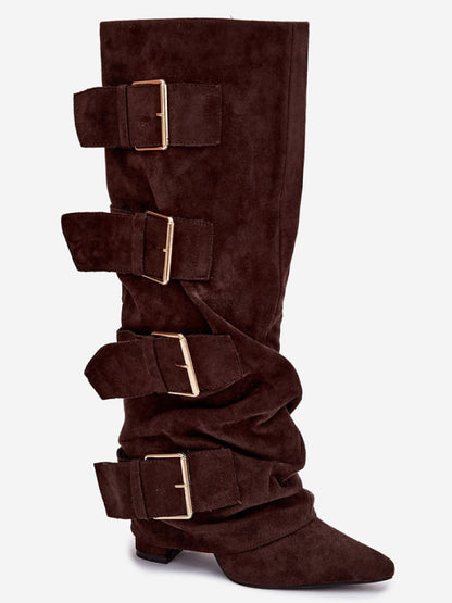 Cizme cu toc Step in style, Model 221908, Maro - material piele artificiala piele  Footbed pânză  Înălţimea carâmbului 38 cm Înălţimea tocului 10 cm