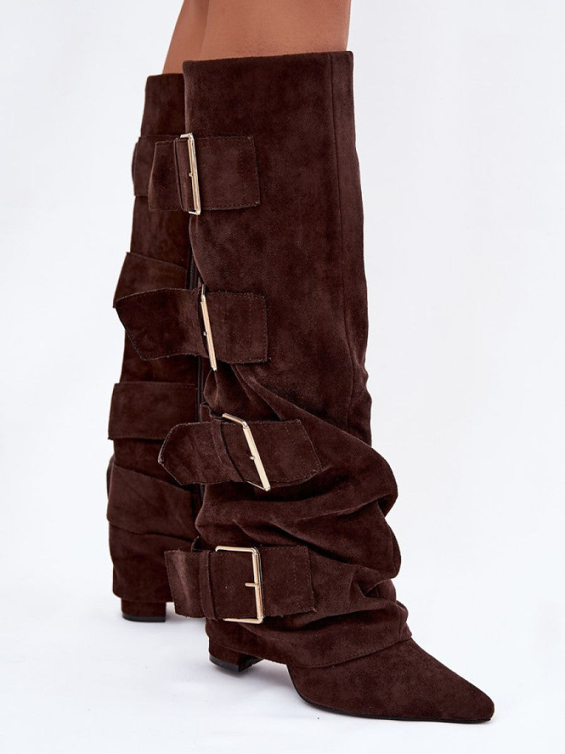 Cizme cu toc Step in style, Model 221908, Maro - material piele artificiala piele  Footbed pânză  Înălţimea carâmbului 38 cm Înălţimea tocului 10 cm