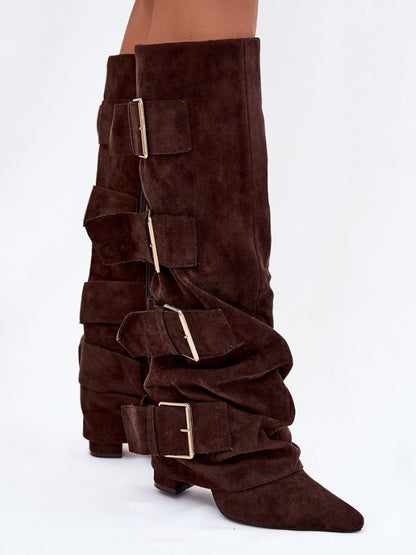 Cizme cu toc Step in style, Model 221908, Maro - material piele artificiala piele  Footbed pânză  Înălţimea carâmbului 38 cm Înălţimea tocului 10 cm