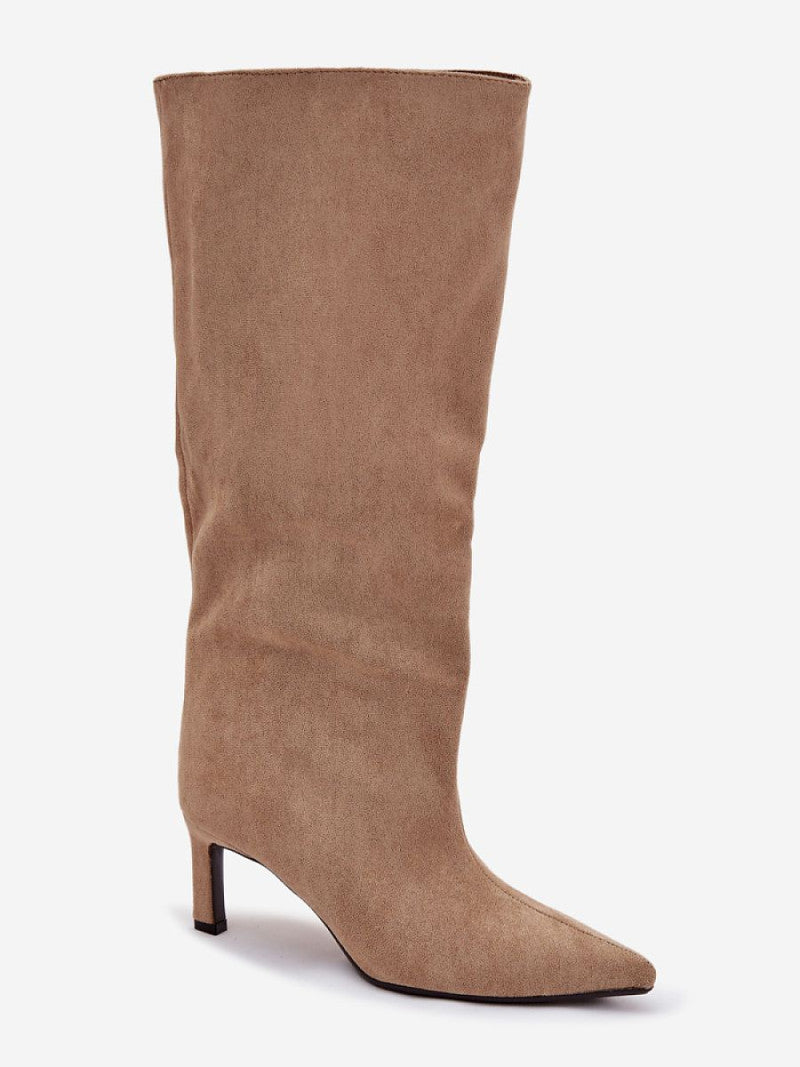 Cizme cu toc Step in style, Model 222533, Bej - material piele artificiala piele  Footbed imitație de piele  Înălţimea carâmbului 39.5 cm Înălţimea tocului 7 cm