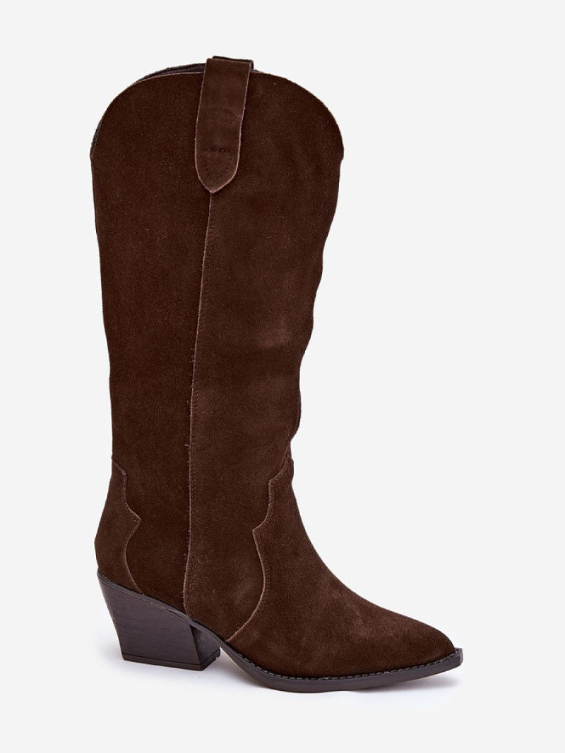 Cizme cu toc Step in style, Model 222727, Maro - material piele naturală de căprioară  Căptușeală pătură de pantofi  Footbed pătură de pantofi  Înălţimea carâmbului 36 cm Înălţimea tocului 6 cm