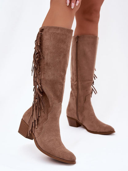 Cizme cu toc Step in style, Model 223001, Bej - material piele artificiala piele  Căptușeală pătură de pantofi  Footbed pătură de pantofi  Înălţimea carâmbului 37 cm Înălţimea tocului 5 cm