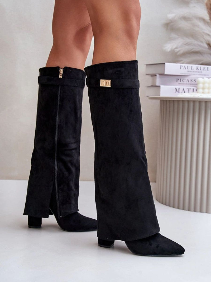 Cizme cu toc Step in style, Model 223003, Negru - material piele artificiala piele  Footbed pânză  Înălţimea carâmbului 40 cm Înălţimea tocului 11 cm