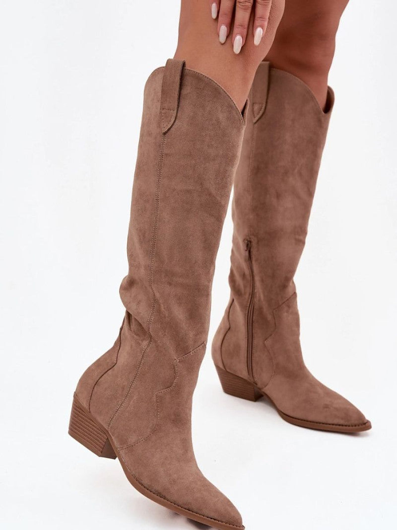 Cizme cu toc Step in style, Model 223004, Bej - material piele artificiala piele  Footbed pânză  Înălţimea carâmbului 43 cm Înălţimea tocului 5 cm