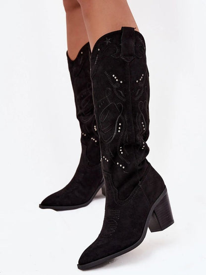 Cizme cu toc Step in style, Model 223005, Negru - material piele artificiala piele  Footbed pânză  Înălţimea carâmbului 37 cm Înălţimea tocului 8 cm