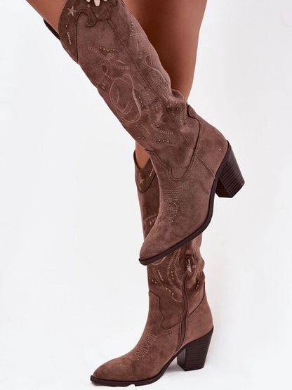 Cizme cu toc Step in style, Model 223006, Bej - material piele artificiala piele  Footbed pânză  Înălţimea carâmbului 37 cm Înălţimea tocului 8 cm