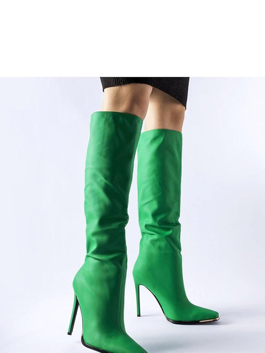 cizme cu toc stiletto Solea, Model 204587, Verde - material Zam din piele ecologică  Înălţimea tocului 11,5 cm