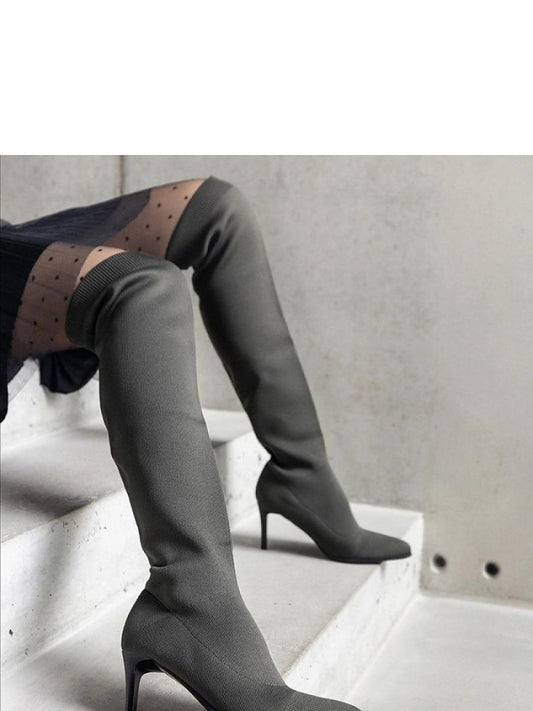 cizme cu toc stiletto Solea, Model 205779, Verde - material pânză  Înălţimea tocului 8.5 cm